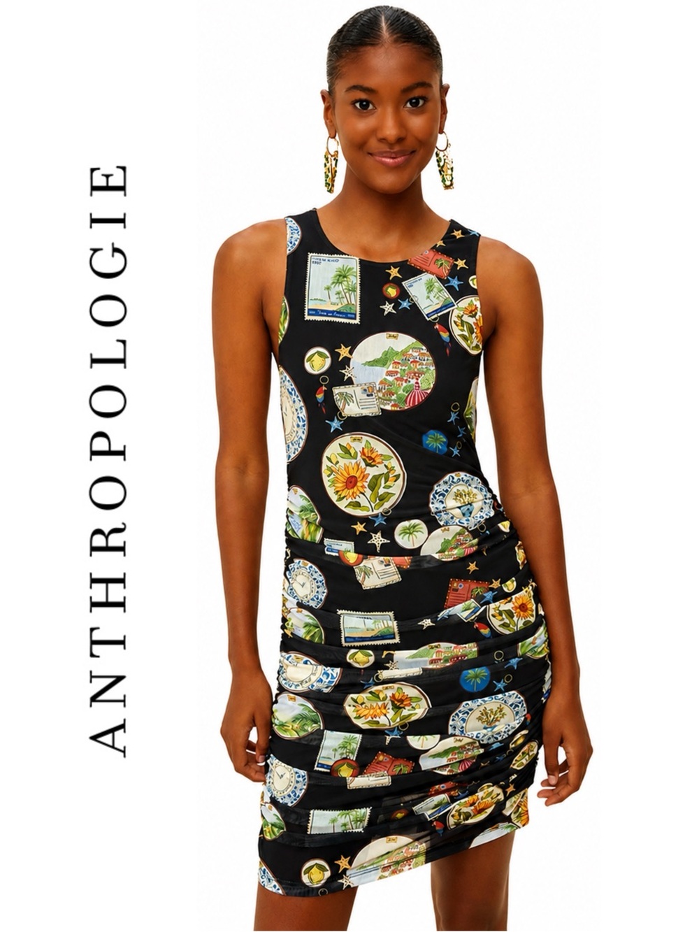 FARM Rio Anthropologie Trip Souvenir Sleeveless Ruched Tulle Mini Dress